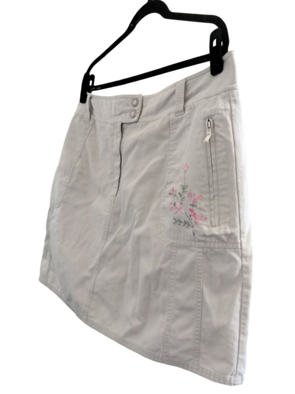 Fashion Bug Plus Size 22W Beige Skort Embroidered Floral Zipper Pockets Skirt - Picture 5 of 10